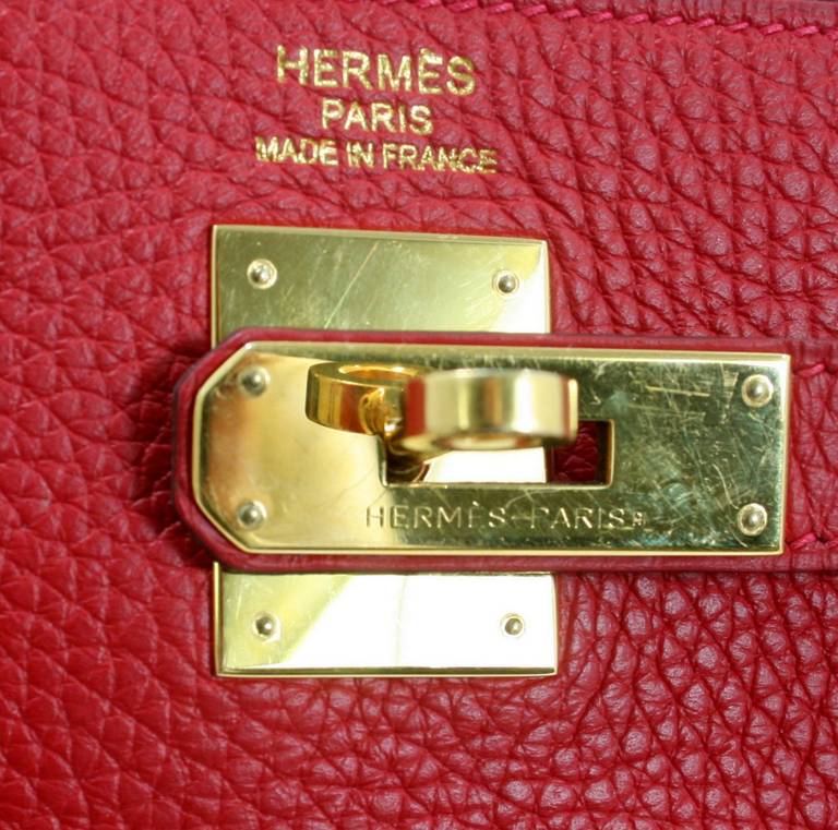 Hermès 35 cm Rouge Casaque Togo Leather Kelly Bag For Sale 3