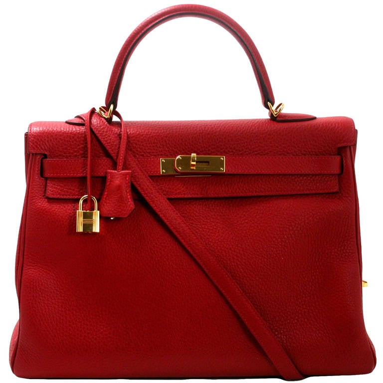 Hermès 35 cm Rouge Casaque Togo Leather Kelly Bag For Sale