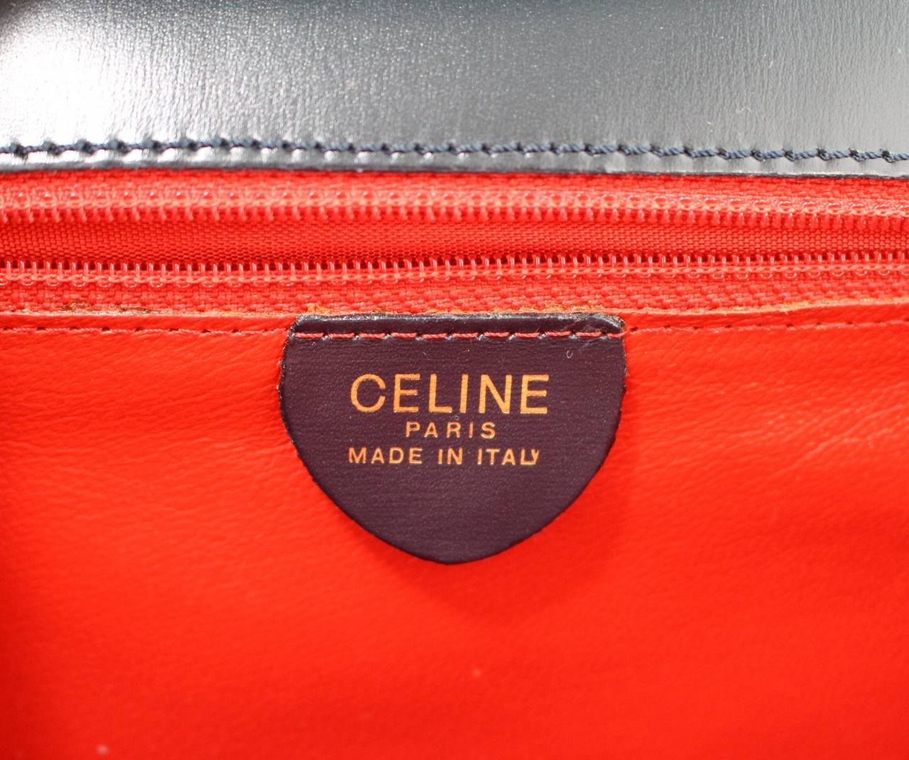 Celine Navy Black Leather Top Handle Bag 6