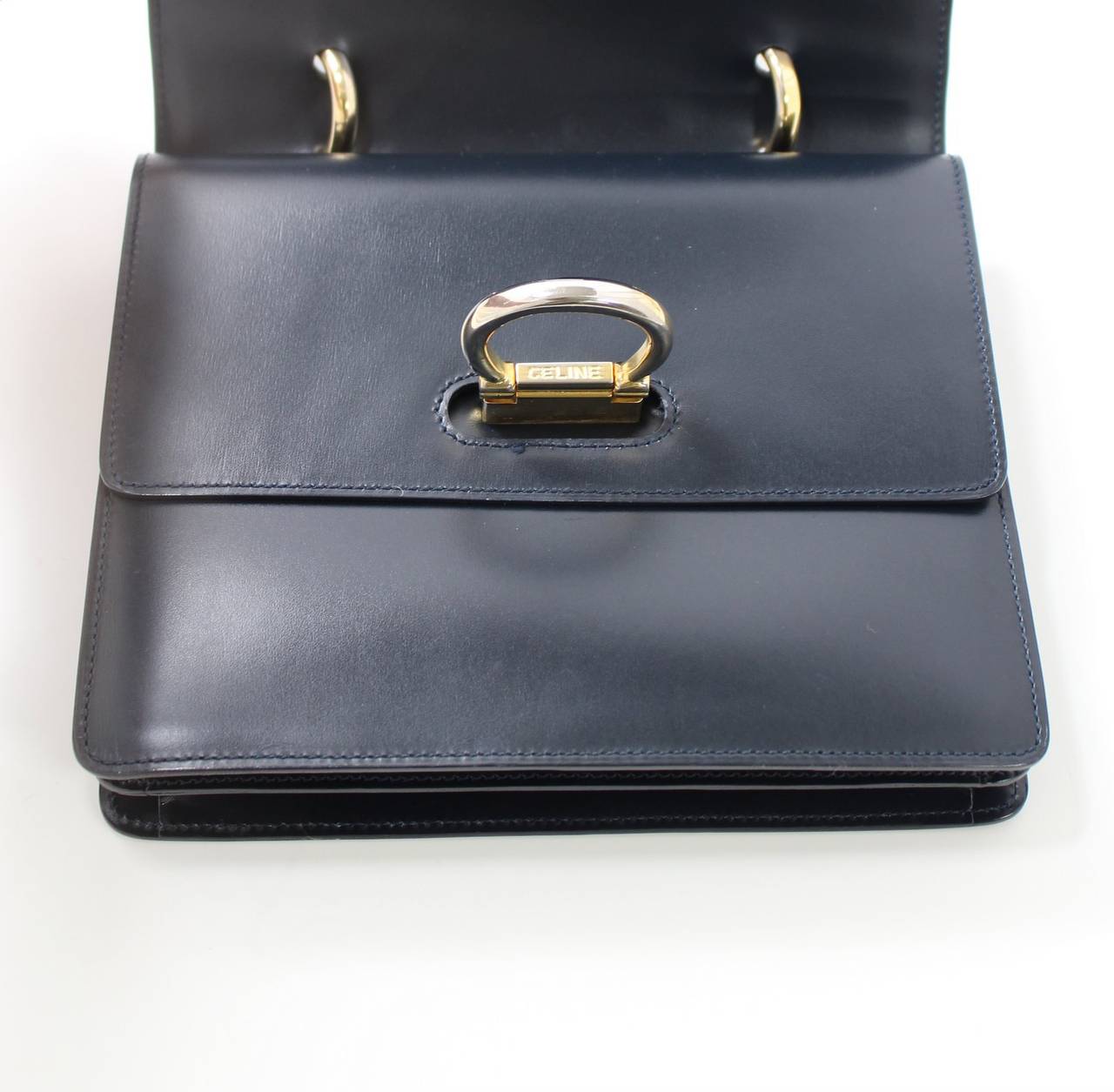 Celine Navy Black Leather Top Handle Bag 3