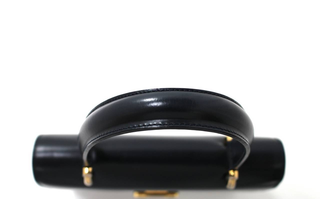 Celine Navy Black Leather Top Handle Bag 2
