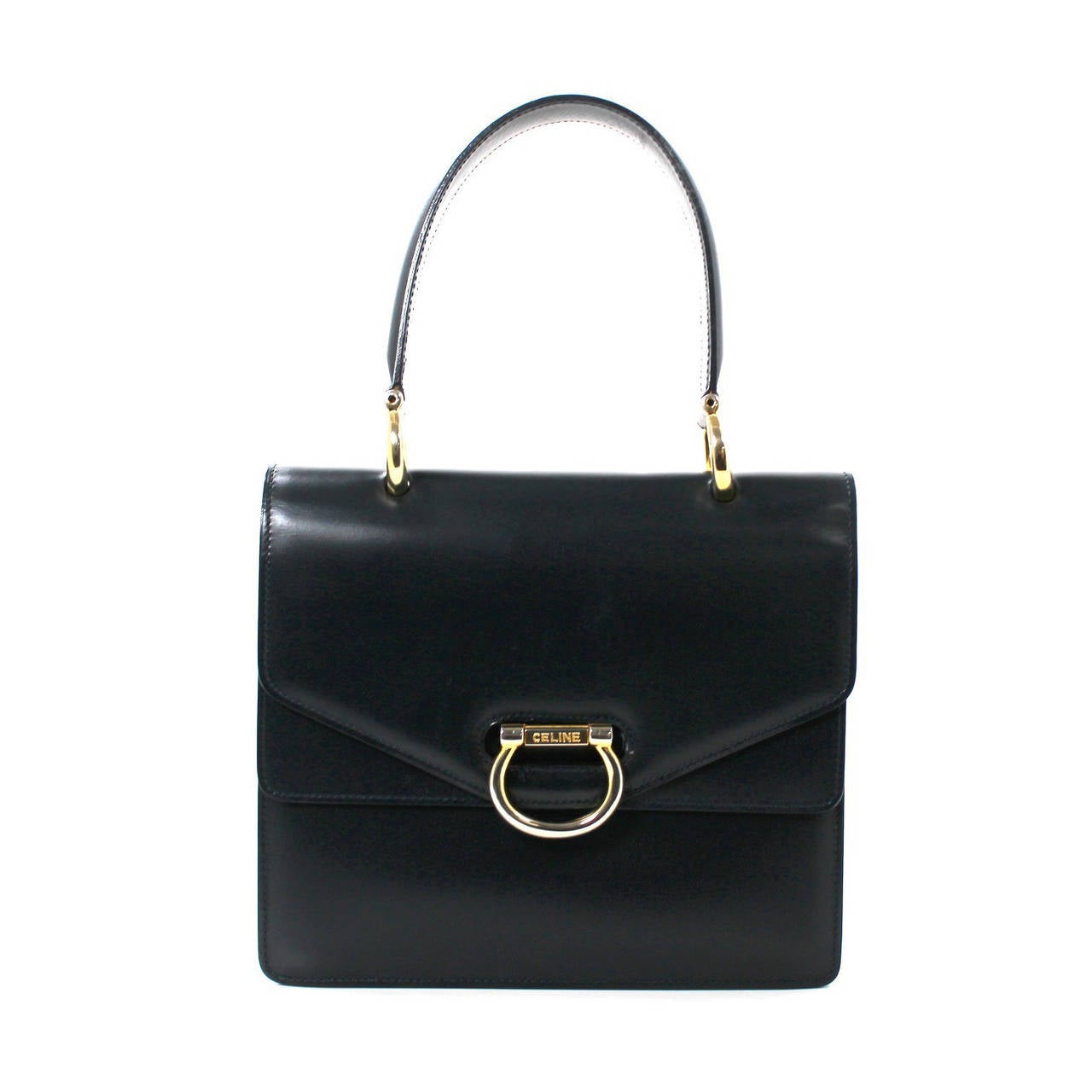 Celine Navy Black Leather Top Handle Bag