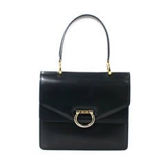 Celine Navy Black Leather Top Handle Bag