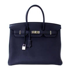 Hermes 35 cm Navy Blue Nuit Togo Leather Birkin with Palladium