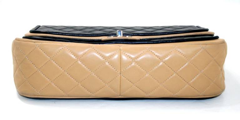 Women's Chanel Black Quilted Leather Flap Bag with Beige Trim