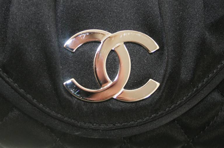 Women's Chanel Black Satin Flap Clutch