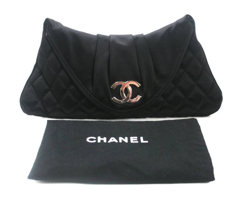 Chanel Black Satin Flap Clutch 4