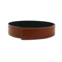 Hermès Fauve and Black Leather Reversible Belt Strap size 85