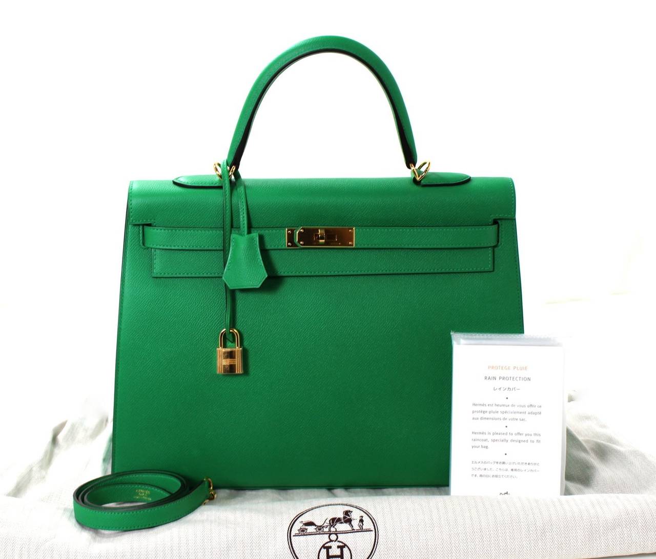 Hermes Bamboo Green 35 cm Kelly Bag- Epsom Leather with Gold 5