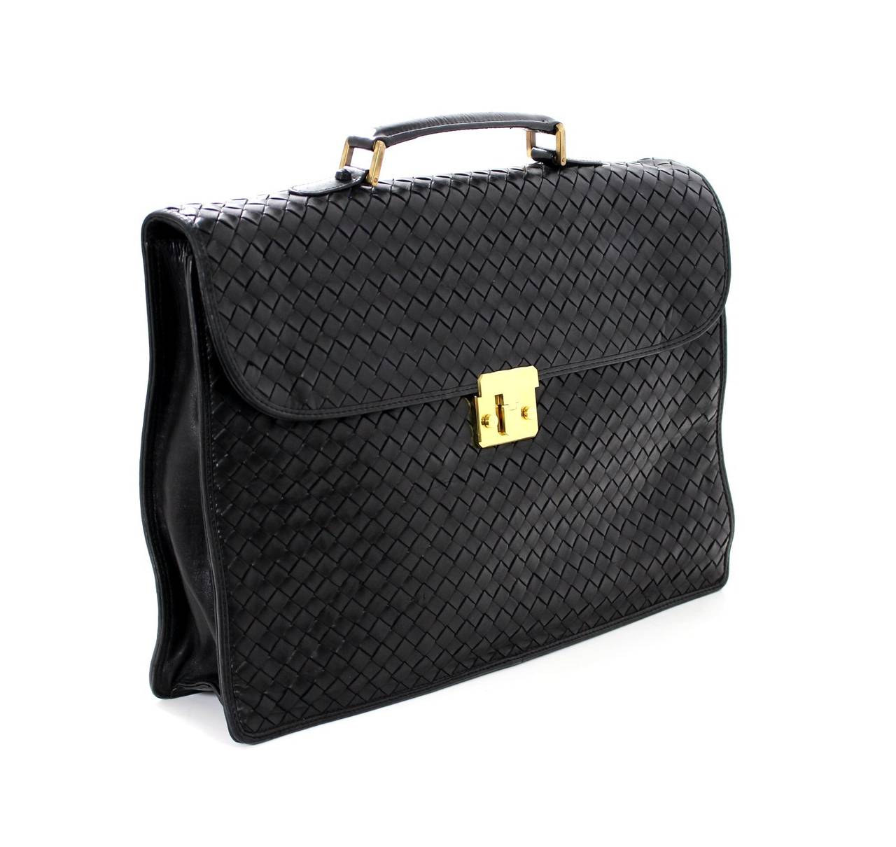 Bottega Veneta Black Leather Unisex Briefcase In Excellent Condition In New York City & Hamptons, NY