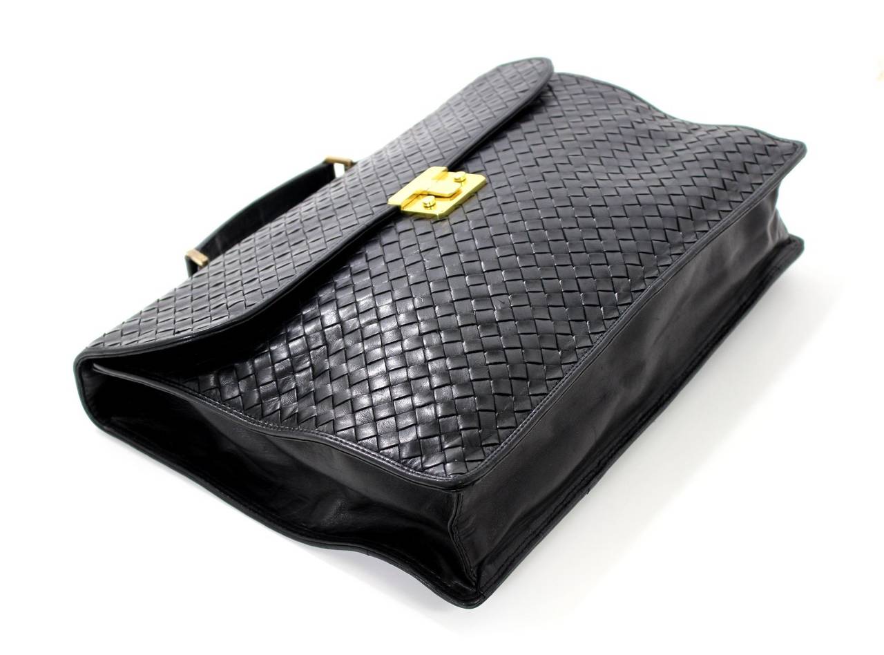 Bottega Veneta Black Leather Unisex Briefcase 2