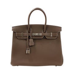 Hermes Etoupe Clemence Leather 35 cm Birkin Bag
