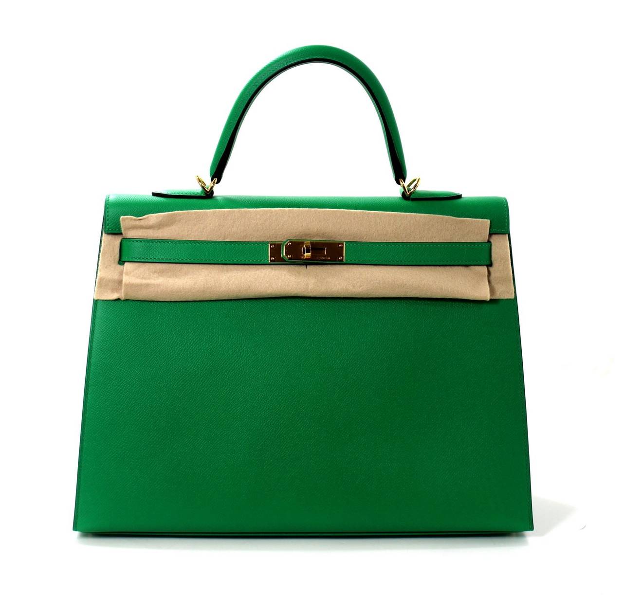 Hermes Bamboo Green 35 cm Kelly Bag- Epsom Leather with Gold 4