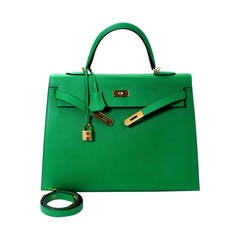 Hermes Bamboo Green 35 cm Kelly Bag- Epsom Leather with Gold