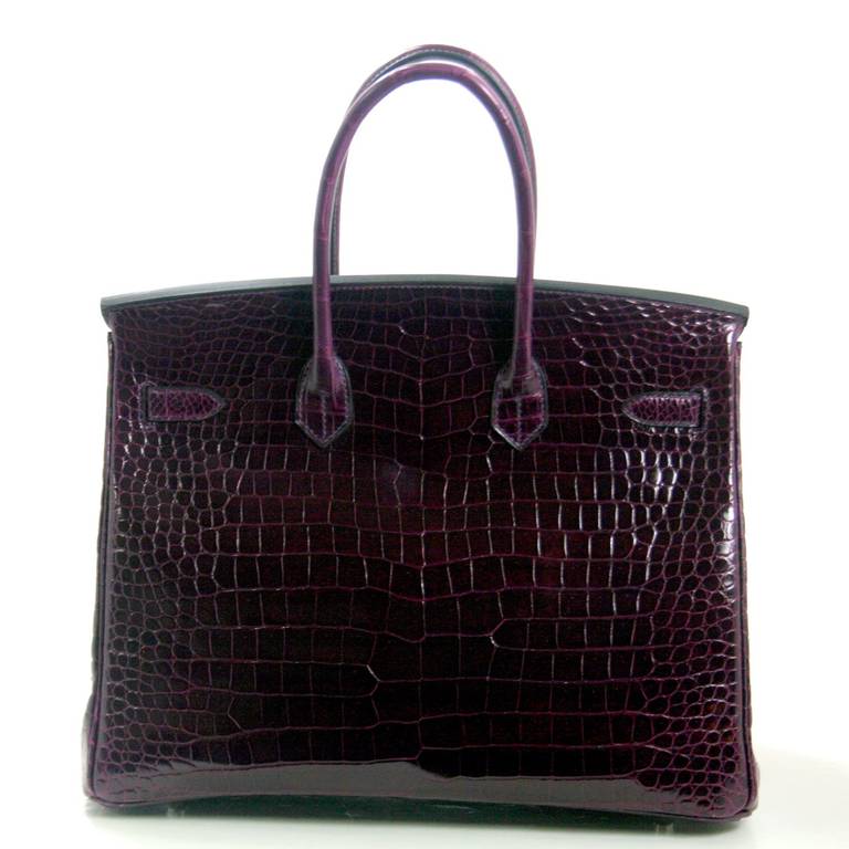 Hermès 35 cm Cassis Porosus Croc Birkin with Palladium H/W