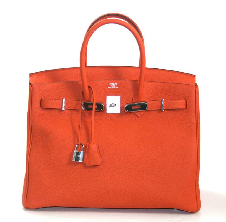 Hermès Birkin Bag Orange Togo with Palladium 35 cm For Sale 3