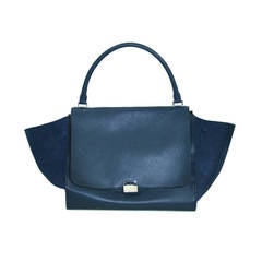 Celine Blue Leather Large Trapeze Bag
