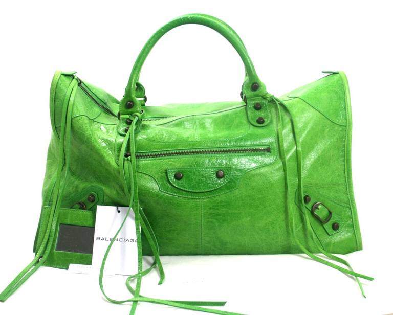 Balenciaga Apple Green Lambskin Arena Classic Work Satchel Bag 3