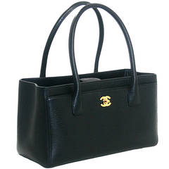 Chanel Black Leather Cerf Tote Small