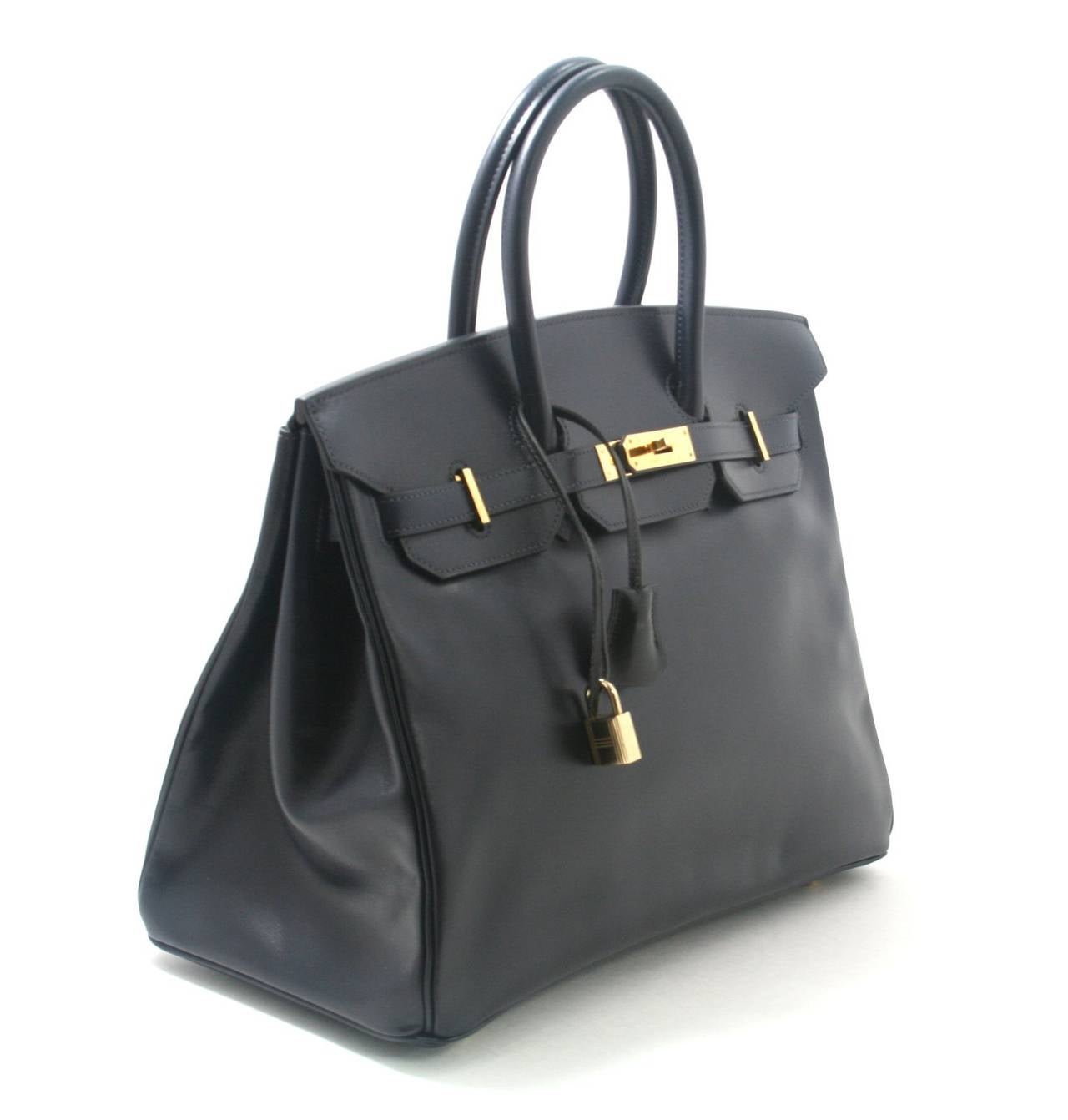 Hermès 35 cm Indigo Box Calf Leather Birkin Bag with Gold In Excellent Condition In New York City & Hamptons, NY