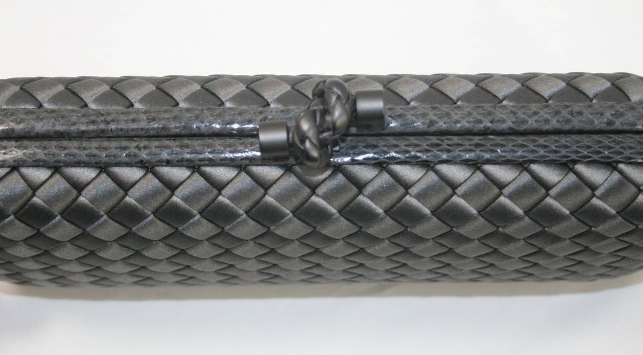 Women's Bottega Veneta Ardoise Stretch Knot Satin Clutch with Ayers Skin Trim