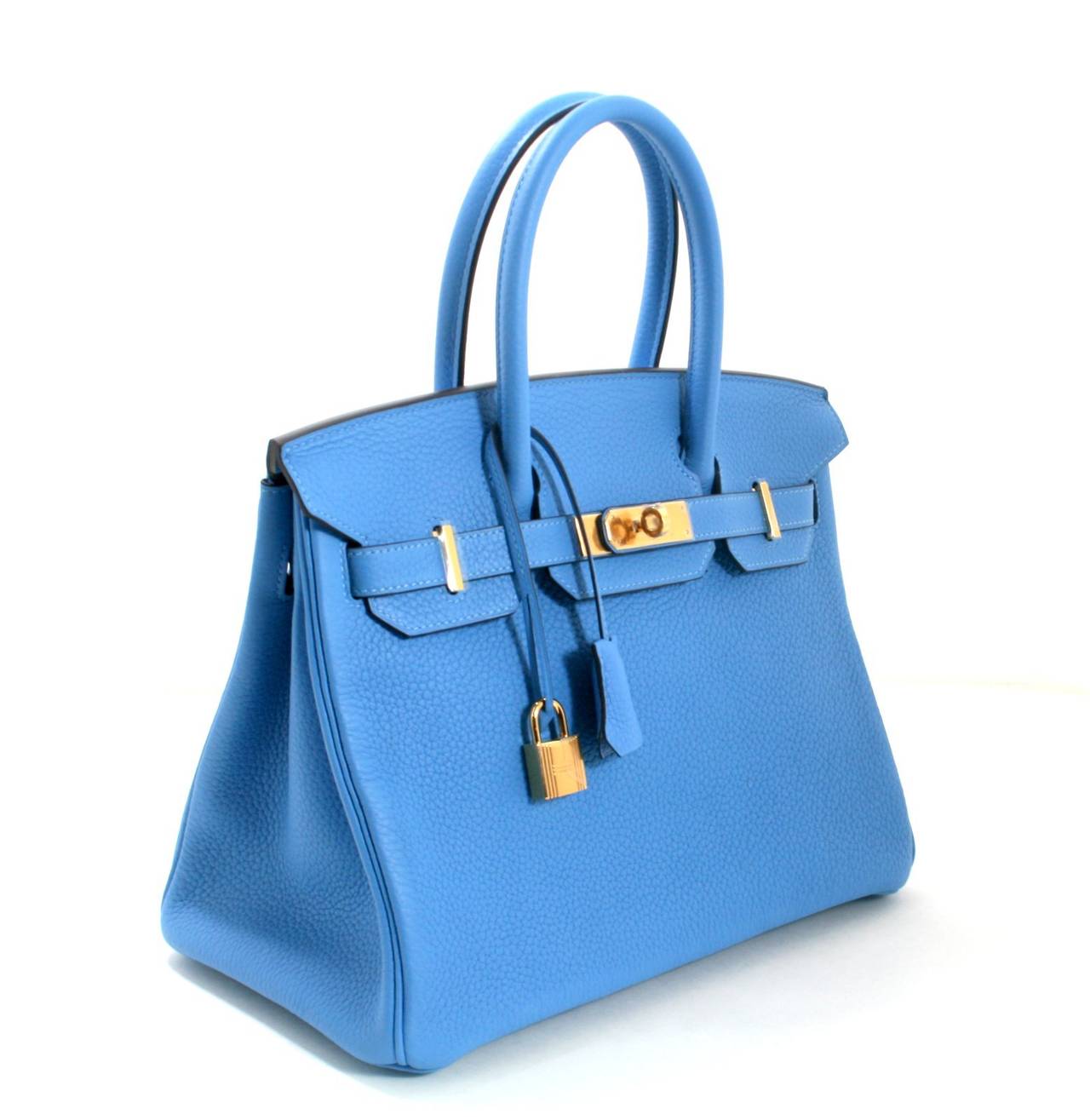 Hermès 30 cm Bleu Paradis Clemence Birkin Bag with GHW In New Condition In New York City & Hamptons, NY