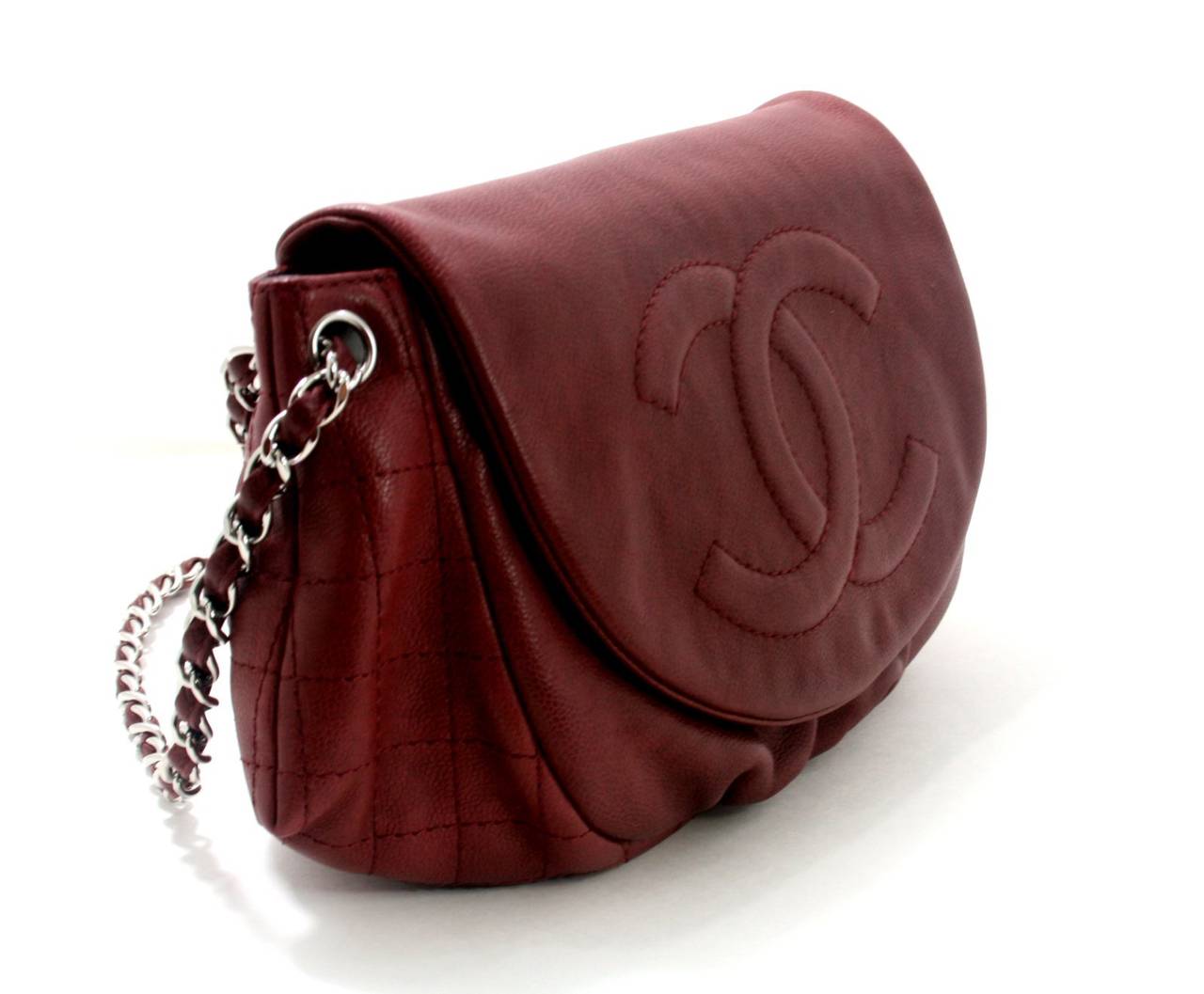 Chanel Wine Caviar Half Moon Flap Bag In New Condition In New York City & Hamptons, NY