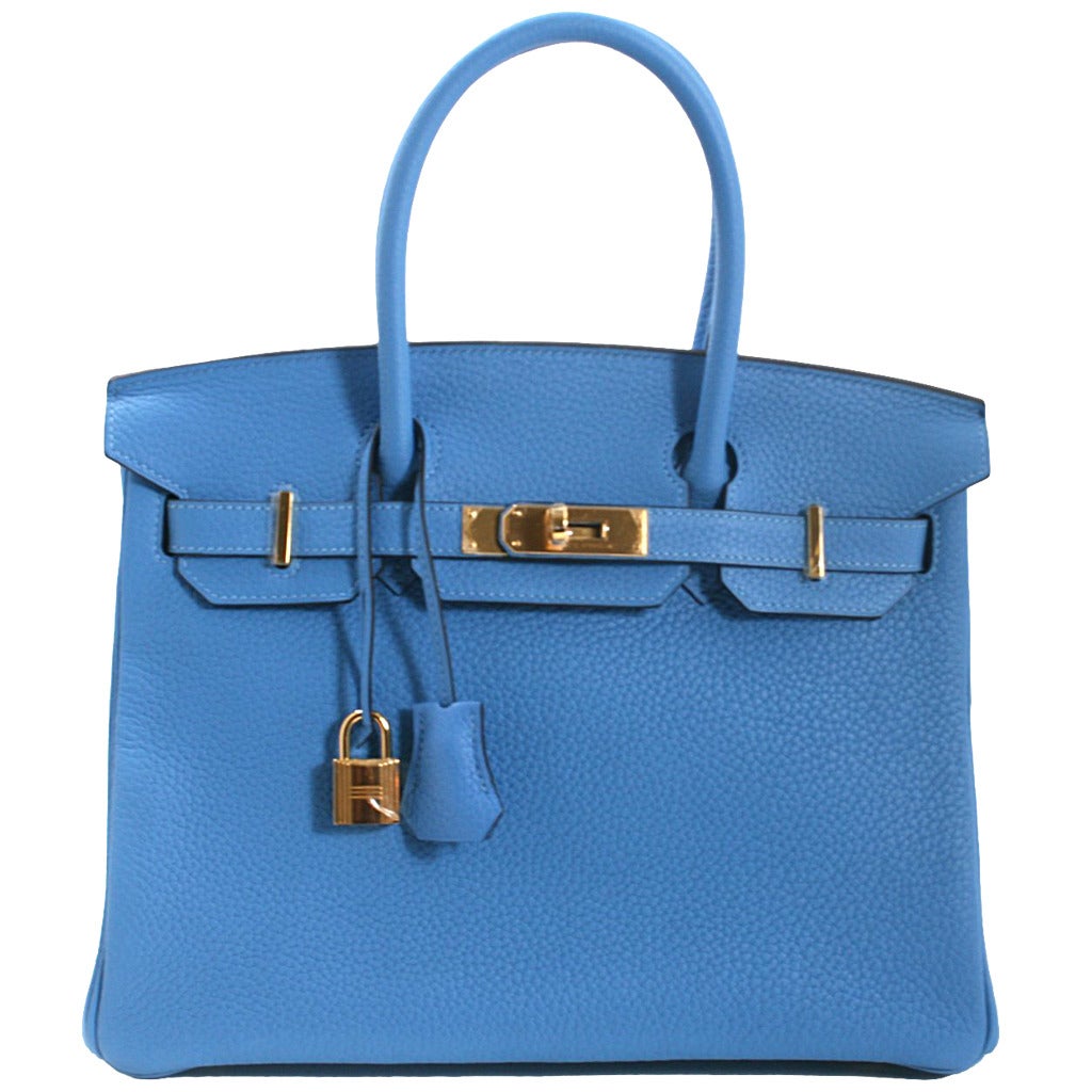 Hermès 30 cm Bleu Paradis Clemence Birkin Bag with GHW