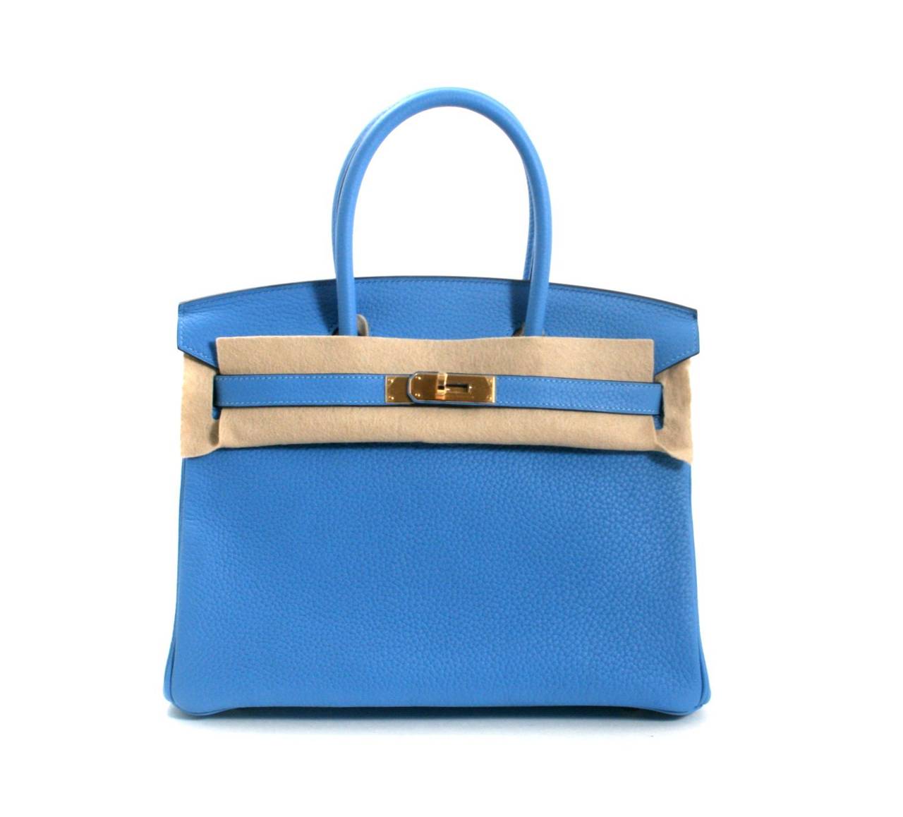 Hermès 35 cm Bleu Paradis Clemence Leather Birkin Gold Hardware 5