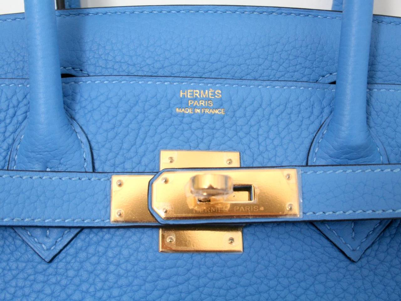 HERMES GHW Birkin 30 Handbag Blue Paradis/R/GHW Togo Leather Light Blue