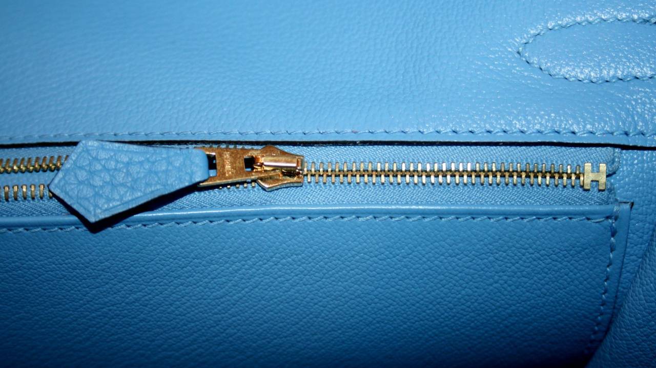 Hermès 35 cm Bleu Paradis Clemence Leather Birkin Gold Hardware 4