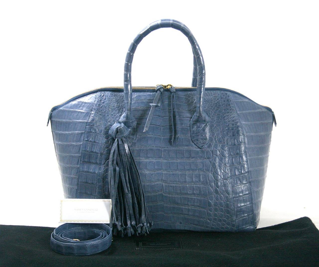 Nancy Gonzalez Periwinkle Blue Crocodile Domed Tassel Bag 4