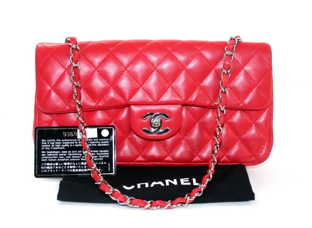 Chanel Red Lambskin East West Flap Bag 6