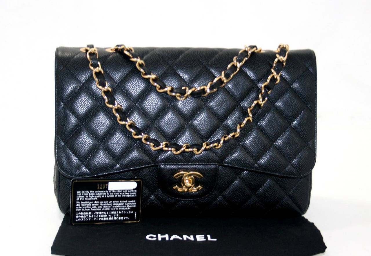 Chanel Black Caviar Leather Jumbo Classic Flap Bag GHW 6