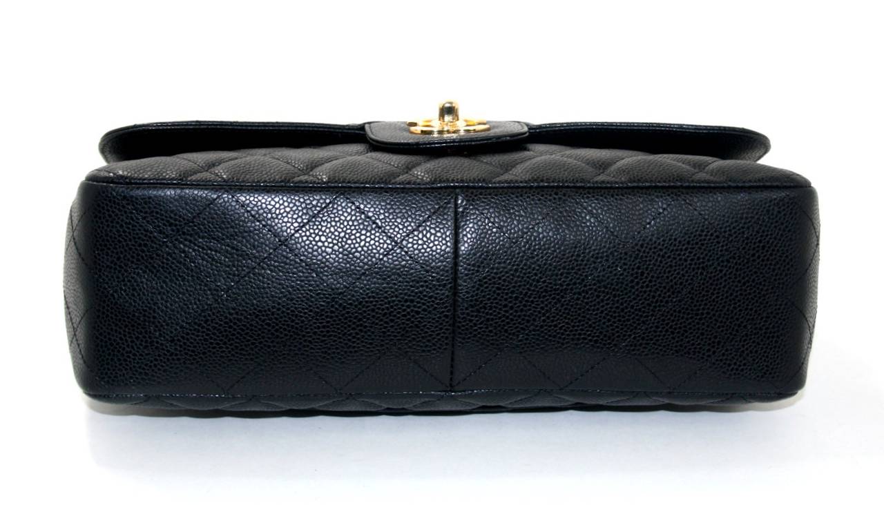 Women's Chanel Black Caviar Leather Jumbo Classic Flap Bag GHW