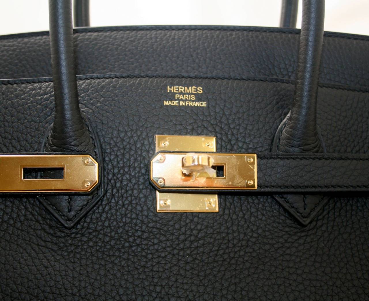 Herms 35 cm Black aka Plomb Togo Leather Birkin with Gold ...