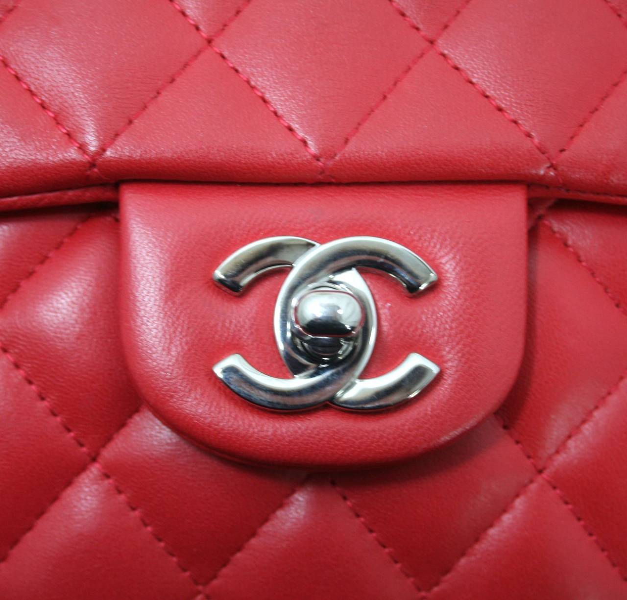 Women's Chanel Red Lambskin East West Flap Bag