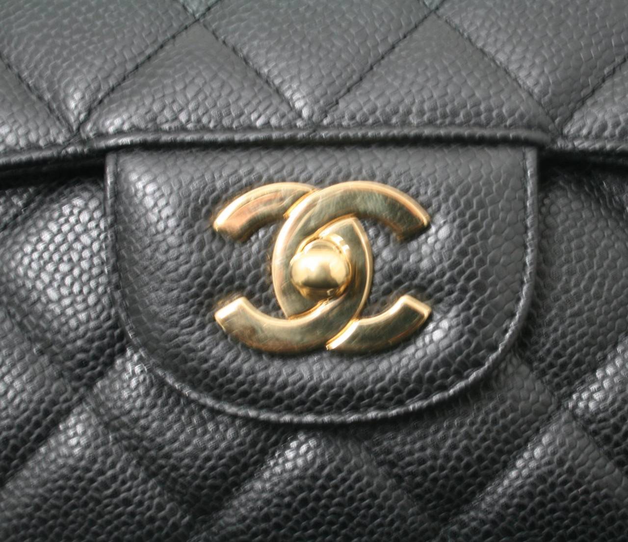 Chanel Black Caviar Leather Jumbo Classic Flap Bag GHW 1