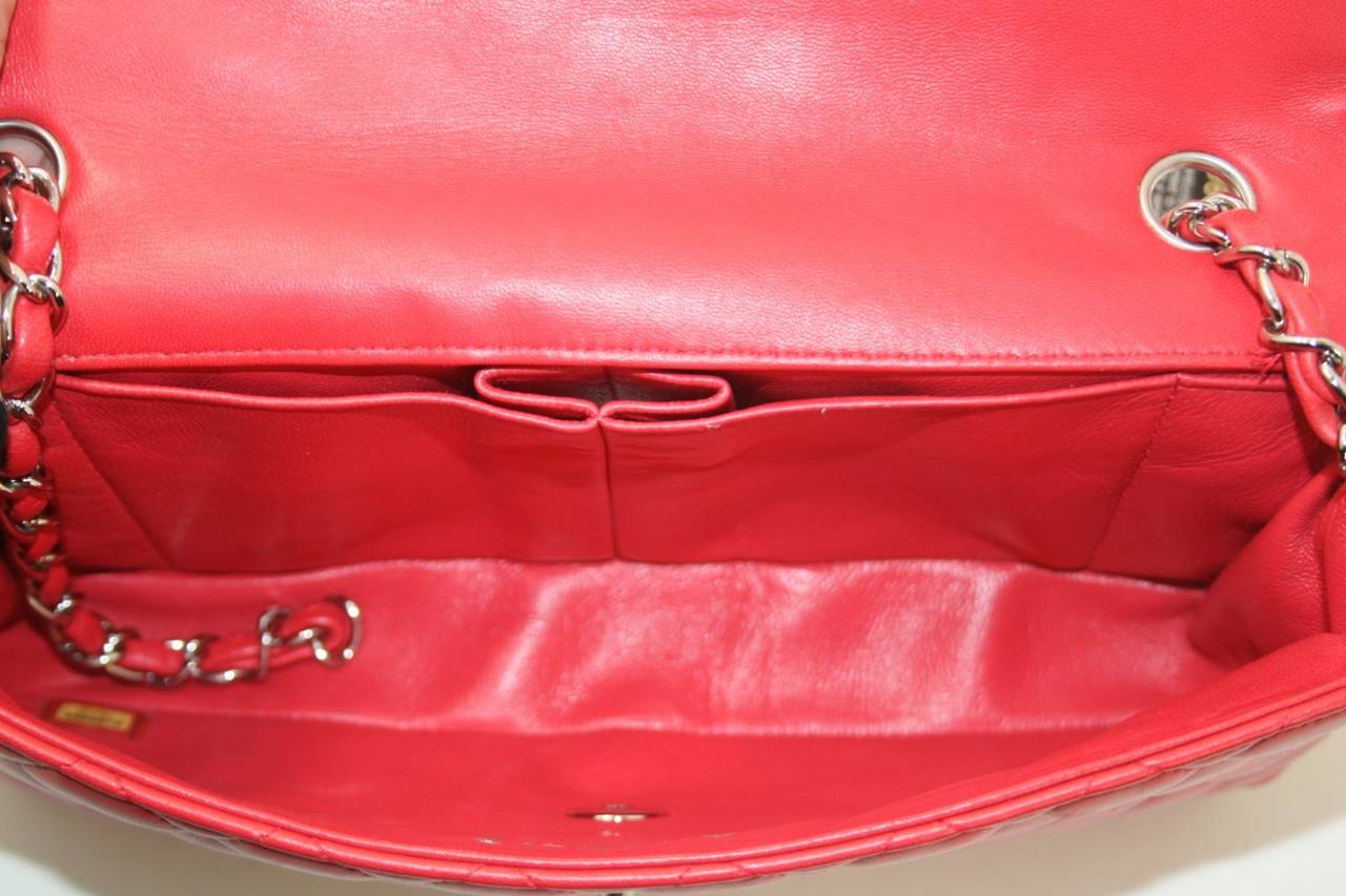 Chanel Red Lambskin East West Flap Bag 1