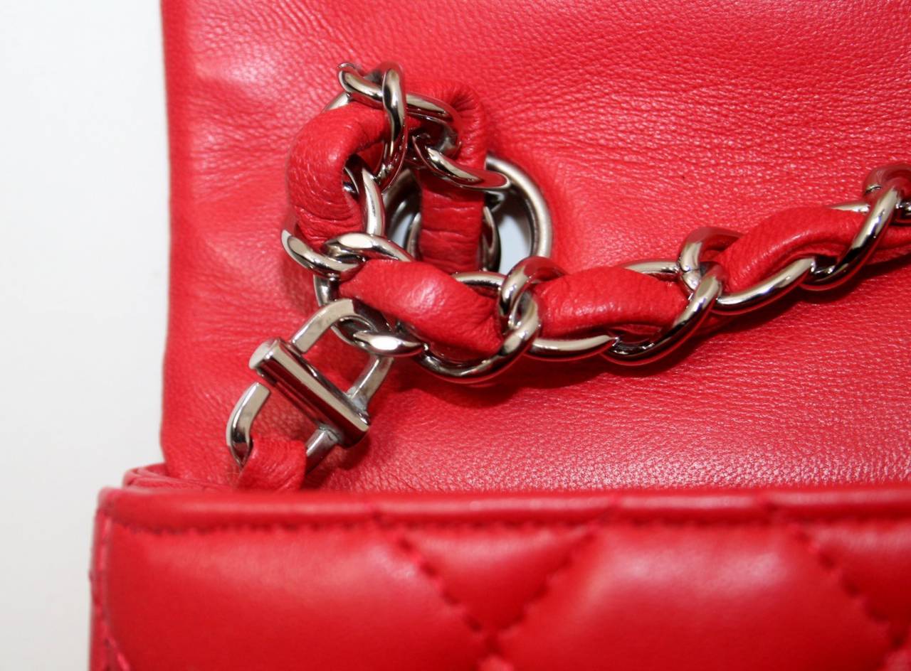Chanel Red Lambskin East West Flap Bag 2