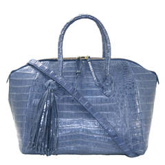 Nancy Gonzalez Periwinkle Blue Crocodile Domed Tassel Bag