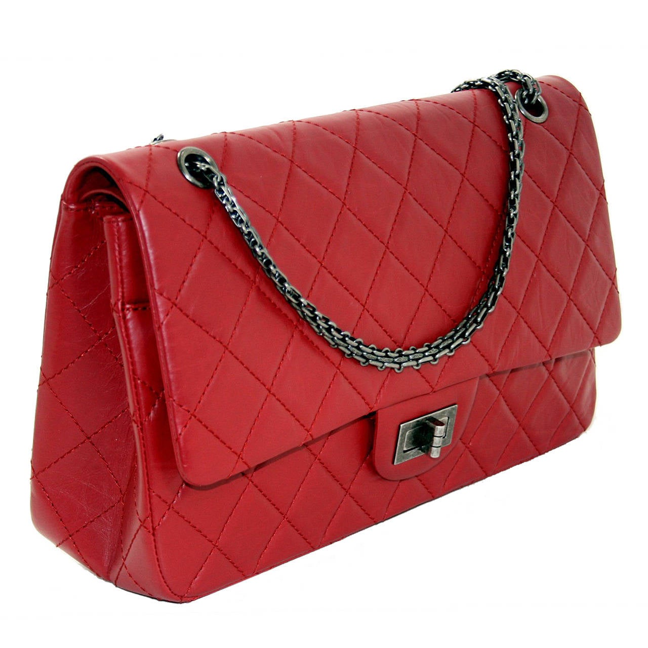 Chanel Red Leather 2.55 Reissue Double Flap Bag at 1stDibs