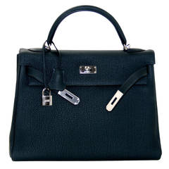 Hermès 32 cm Blue Ocean Togo Leather Kelly with Palladium Hardware