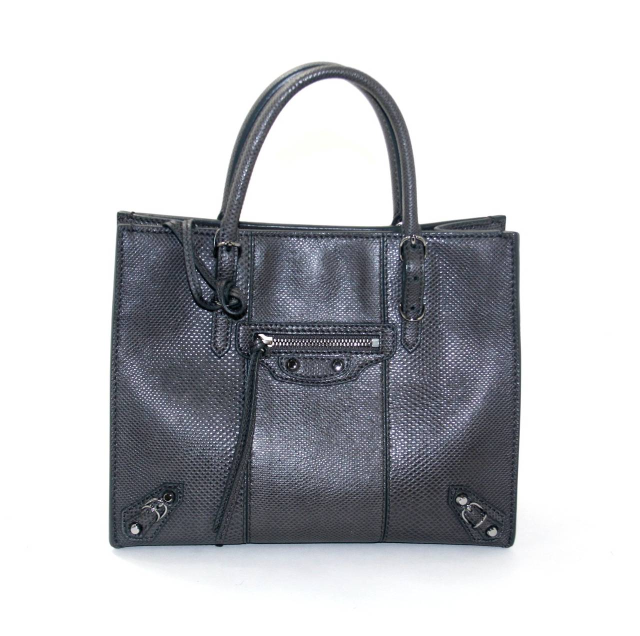 Balenciaga Dark Grey Python Papier Mini A4 Bag In New Condition In New York City & Hamptons, NY