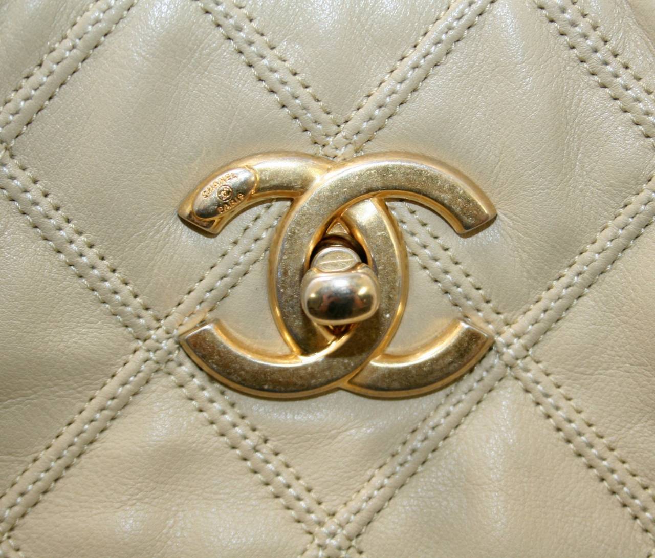 Chanel Beige Clafskin Stitched Thin City Tote 2