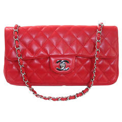 Chanel Red Lambskin East West Flap Bag