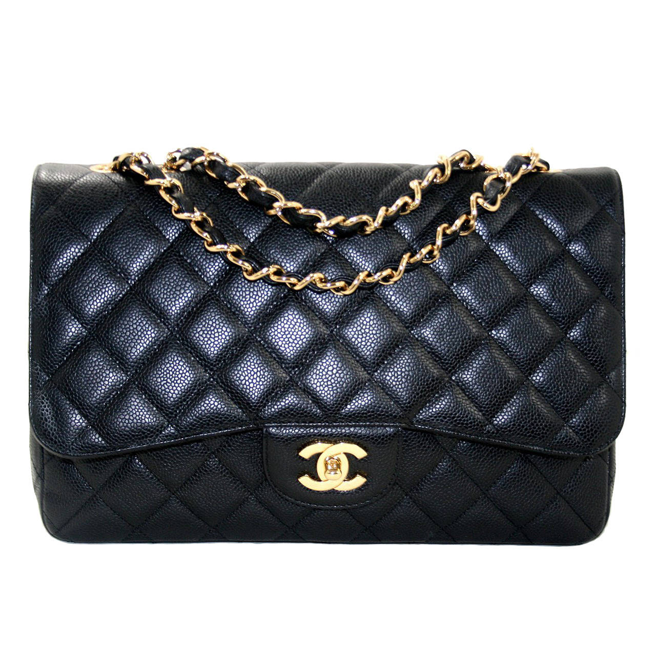 Chanel Black Caviar Leather Jumbo Classic Flap Bag GHW