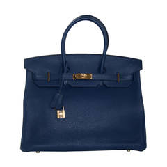 Hermès Blue Sapphire Clemence  35cm Birkin Gold HW