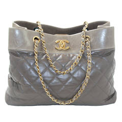 Chanel Taupe Leather Soft Elegance Large Tote