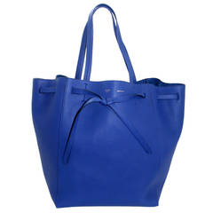 Celine Blue Leather Medium Cabas Phantom Tote Bag with Belt